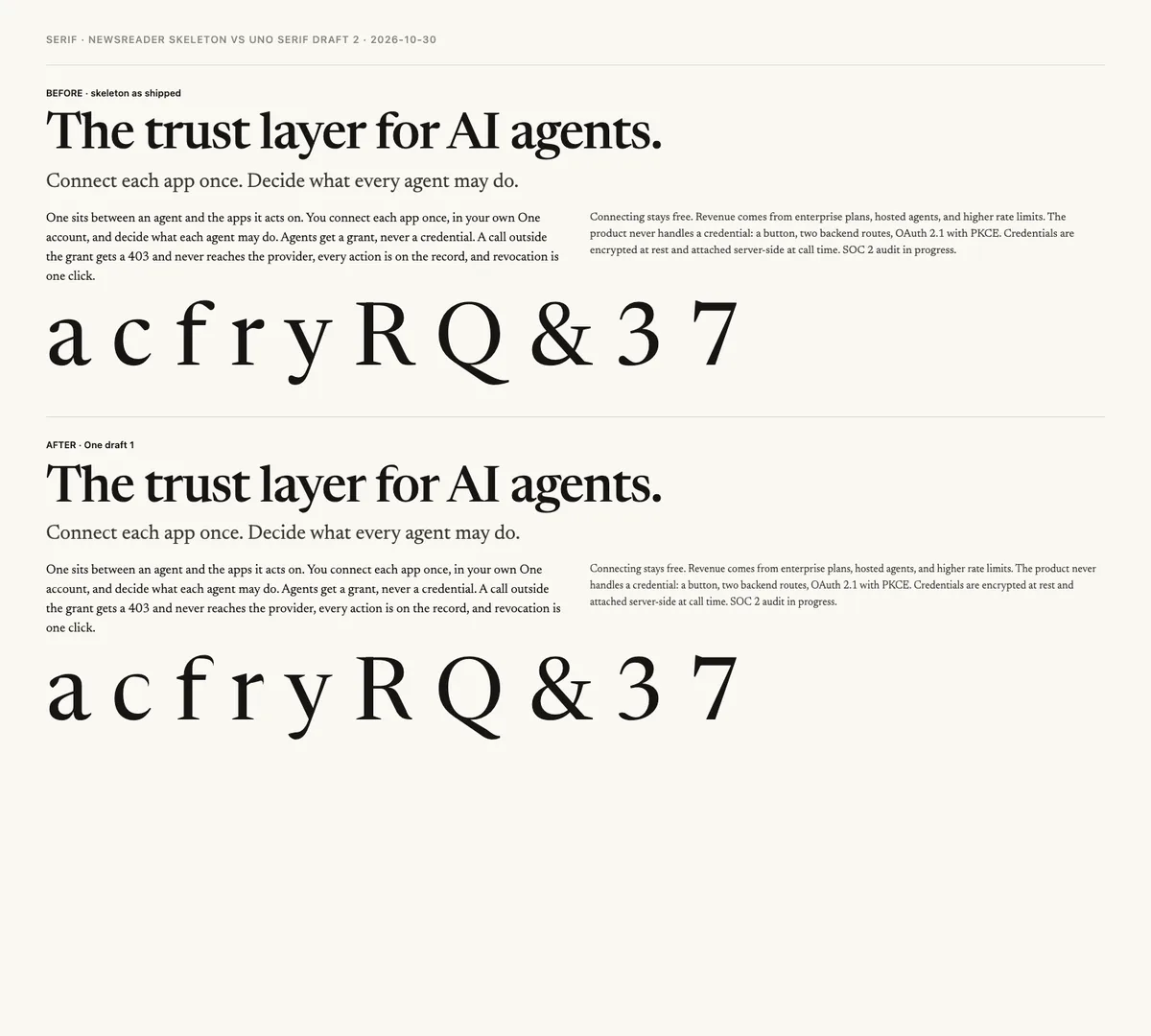 Newsreader against Uno Serif