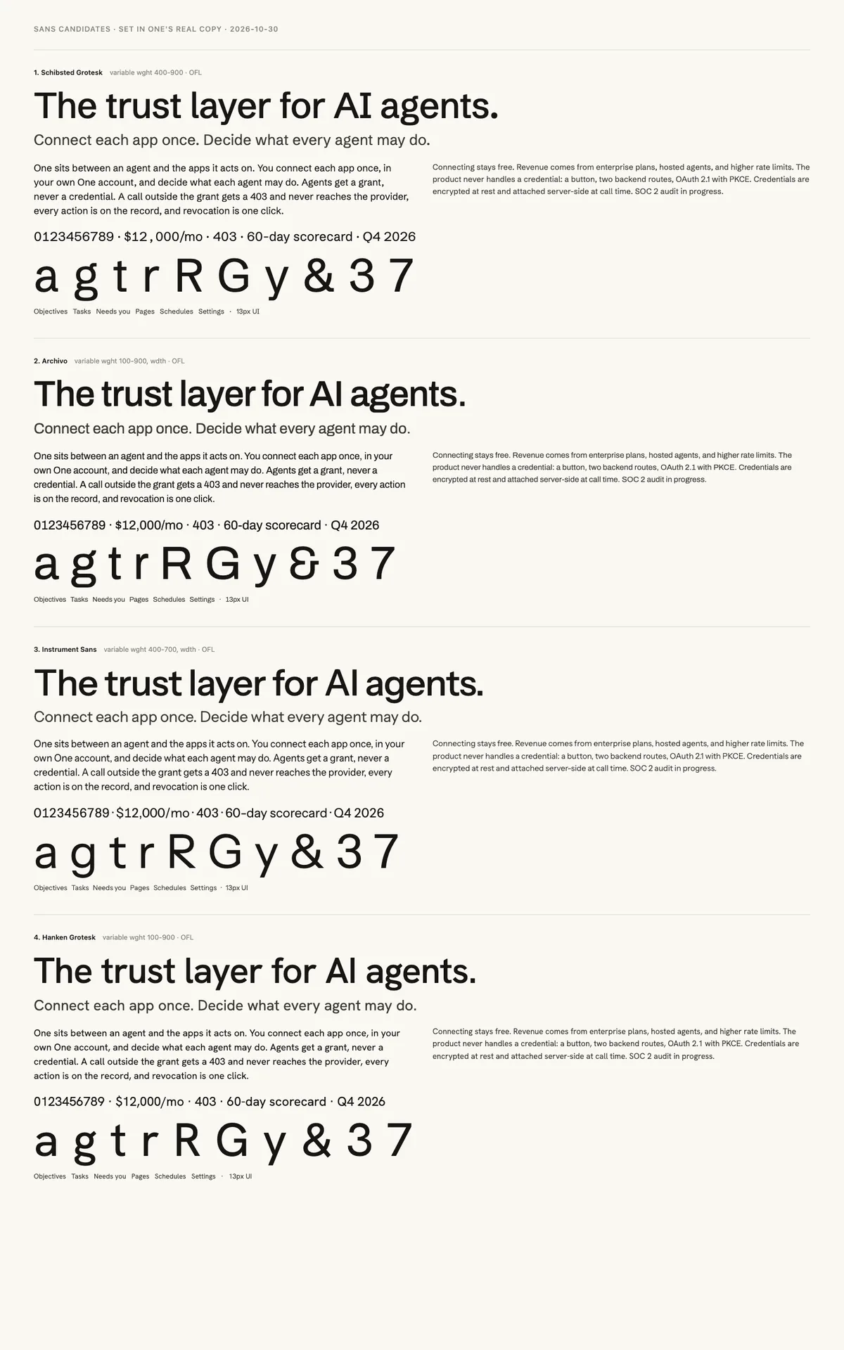 Four sans candidates set in One's copy